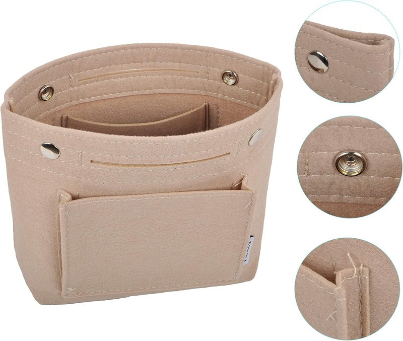 Vercord Mini Slim Small Felt Purse Organizer Insert Inside Handbag Tote Pocketbook for Women Beige - Image 4